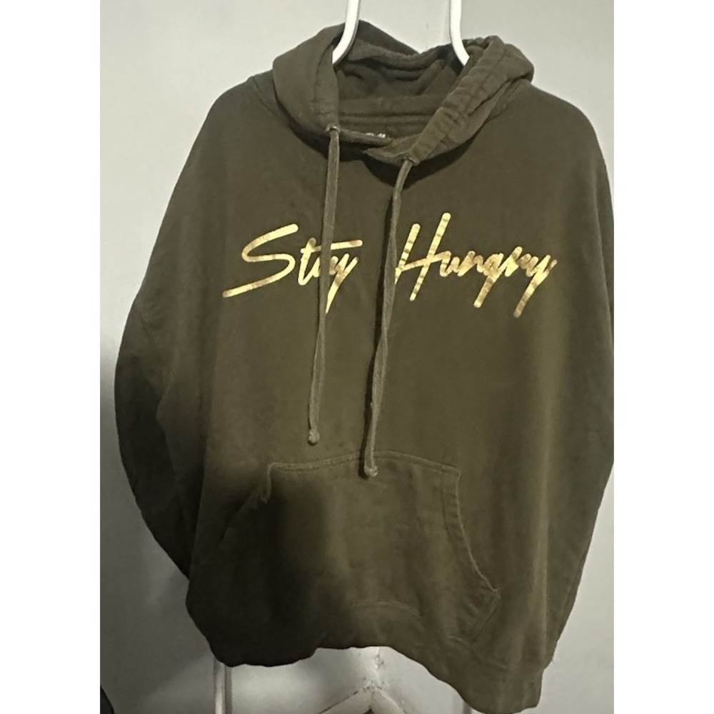 Baller Belly's Stay Hungry Hoodie/ Streetwear Olive Green/ Gold Size 3 XLg